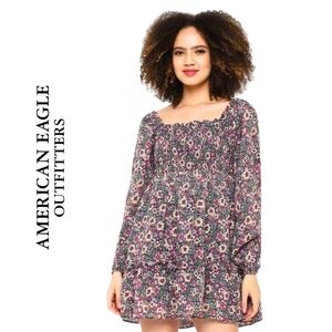 American Eagle Floral Print Tiered Dress Long Sleeve Size S PETITE